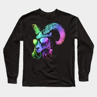 DJ GOAT Cool and Funny Music Animal with Headphones and Sunglasses. Long Sleeve T-Shirt